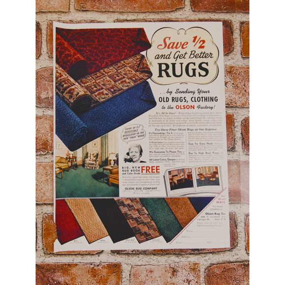 1940 Vintage‎ Olson Rug Company Print Ad, Mid-Century Home Decor Advertisement - Picture 1 of 8